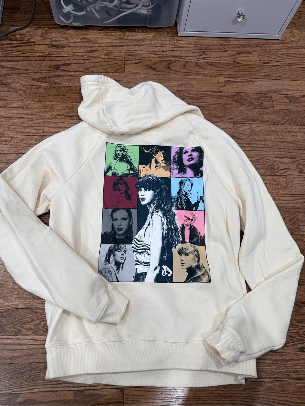 Taylor Swift Cream Hoodie with Multicolor Pop Portrait Collage